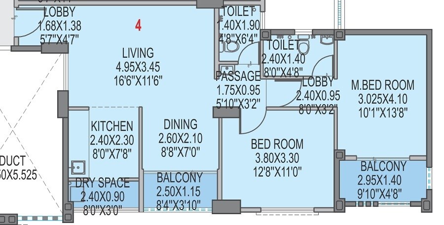 Floor plan of 2 BHK 851 Sq. Ft. Apartment in Eden Garden Tathawade, Pune