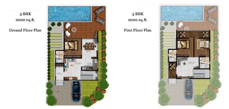 Floor plan of 3 BHK 2000 Sq. Ft. Villa in Eden Monte Carlo Villas, Pune
