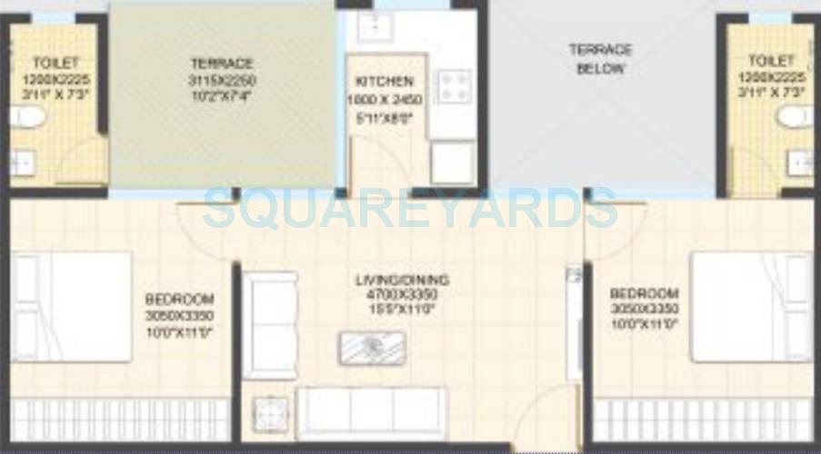 Floor plan of 2 BHK 814 Sq. Ft. Apartment in Eiffel Developers City, Pune