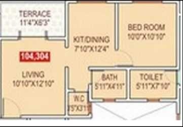 Floor plan of 1 BHK 375 Sq. Ft. Apartment in Eisha Erica, Pune