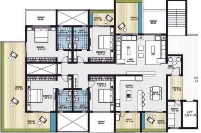 4 BHK 2198 Sq. Ft. Apartment in Eisha Synergy