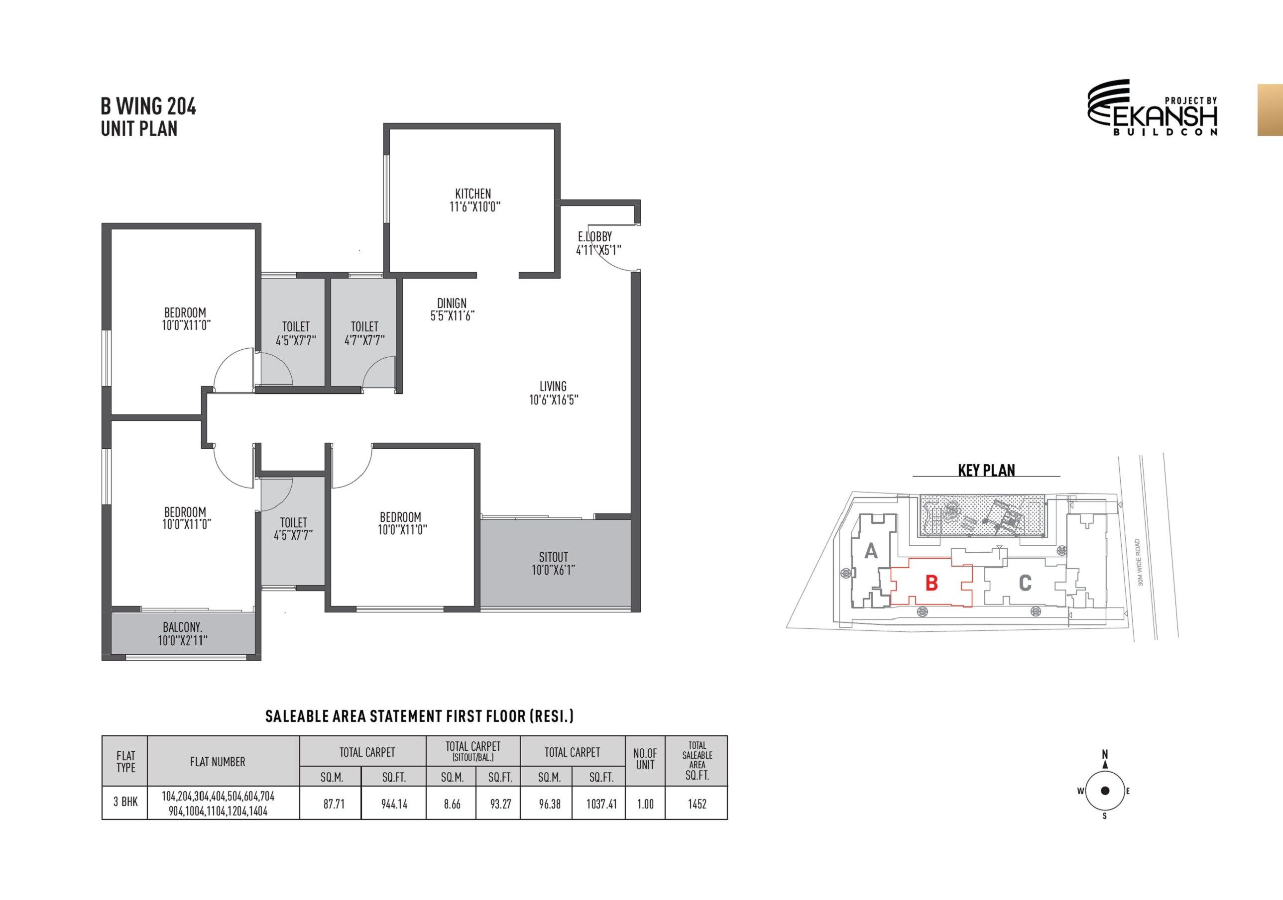 3 BHK 1037 Sq. Ft. Apartment