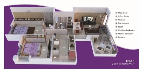 Floor plan of 2 BHK 878 Sq. Ft. Apartment in Eklavya Skylark, Pune