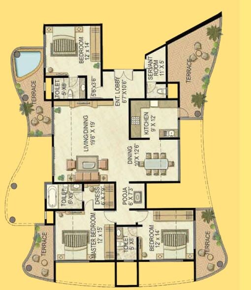 Floor plan of 3 BHK 2080 Sq. Ft. Apartment in Ekta California Santa Clara, Pune