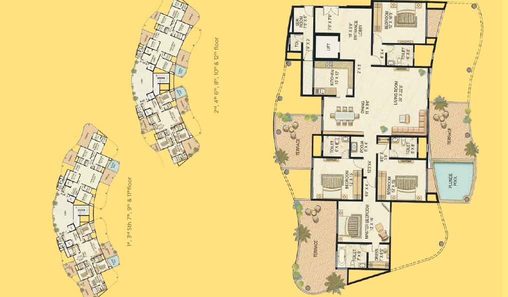 Floor plan of 4 BHK 3705 Sq. Ft. Apartment in Ekta California Santa Clara, Pune