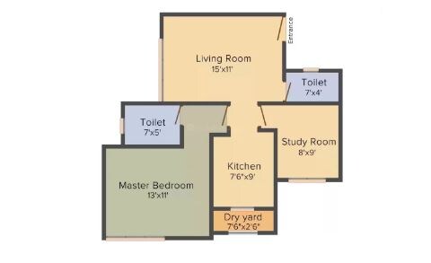 Floor plan of 1 BHK 754 Sq. Ft. Apartment in Ekta World Ville, Pune