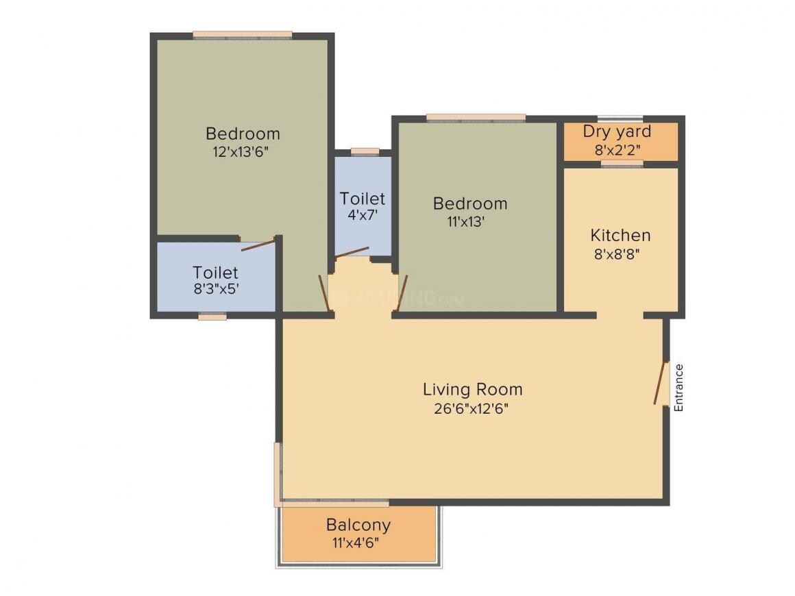 Floor plan of 2 BHK 1173 Sq. Ft. Apartment in Ekta World Ville, Pune
