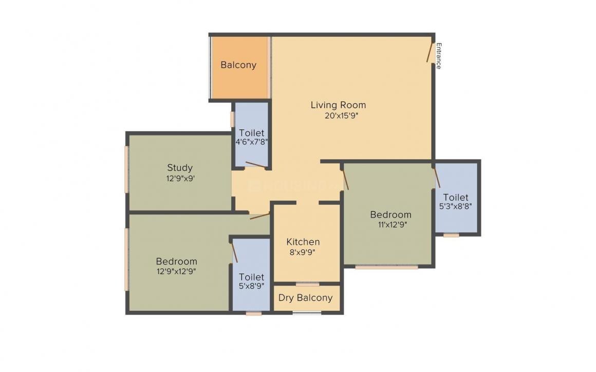 Floor plan of 2 BHK 1454 Sq. Ft. Apartment in Ekta World Ville, Pune
