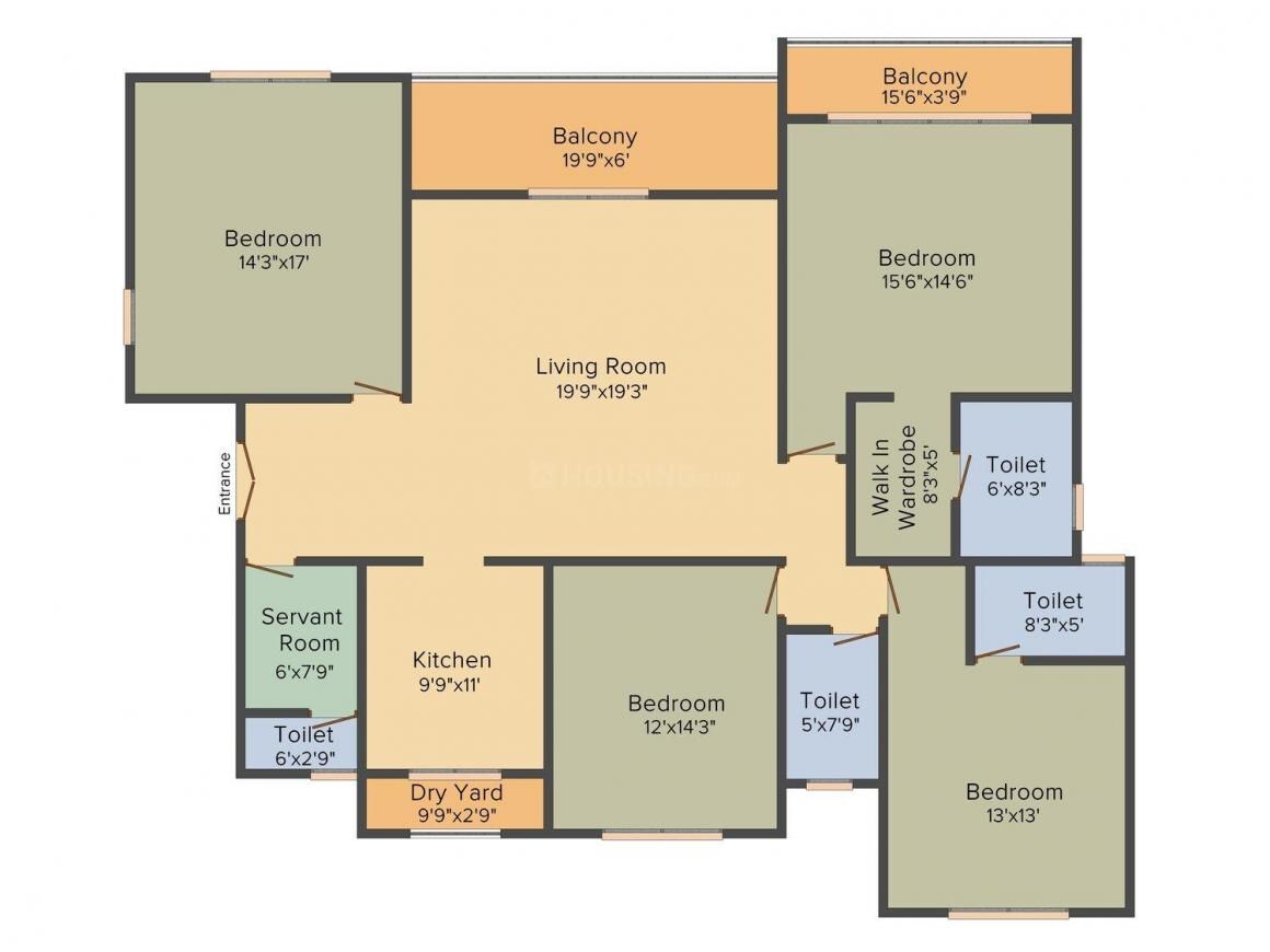 Floor plan of 4 BHK 2500 Sq. Ft. Apartment in Ekta World Ville, Pune