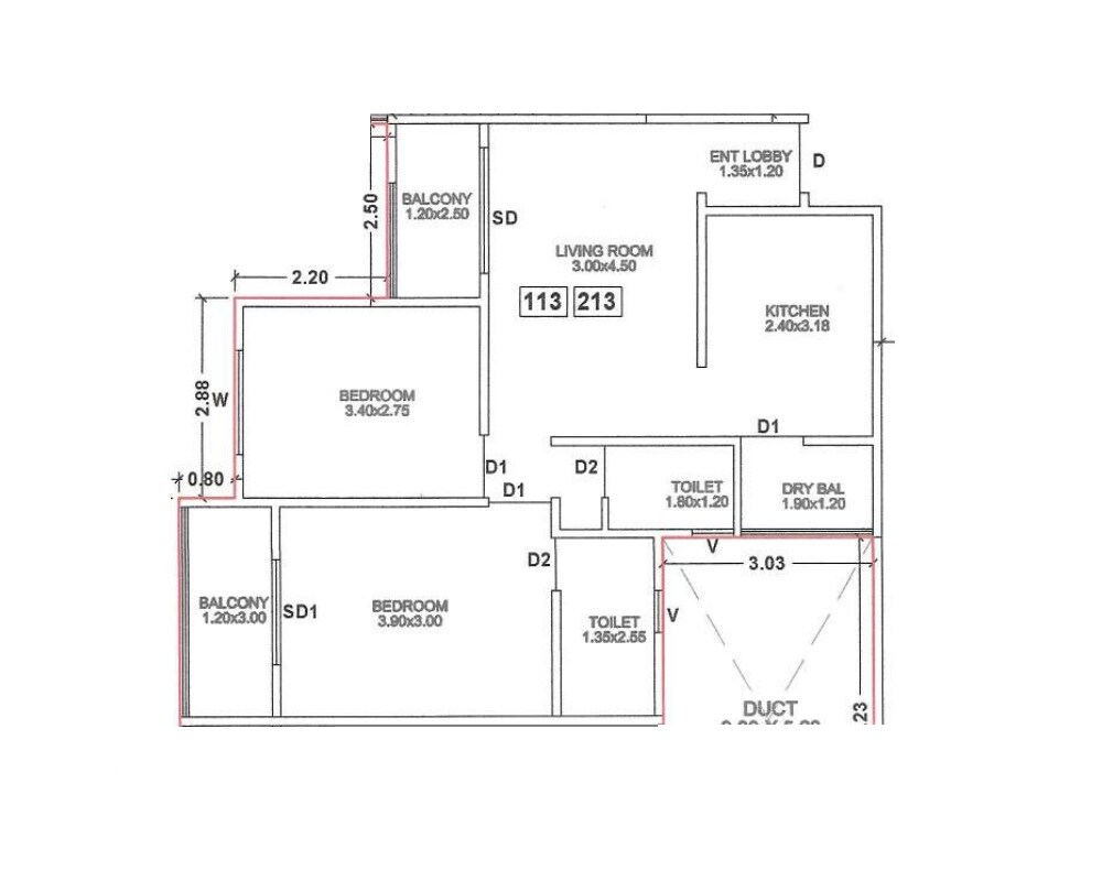 Floor plan of 2 BHK Apartment - 691 sq. ft. in Ekvira Lotus Plaza, Pune