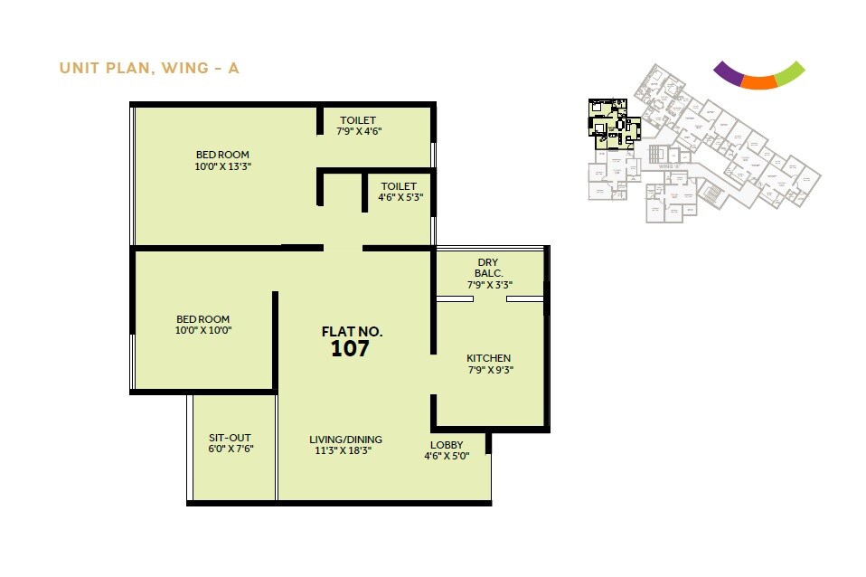 Floor plan of 2 BHK 715 Sq. Ft. Apartment in Elated Khush Vista, Pune