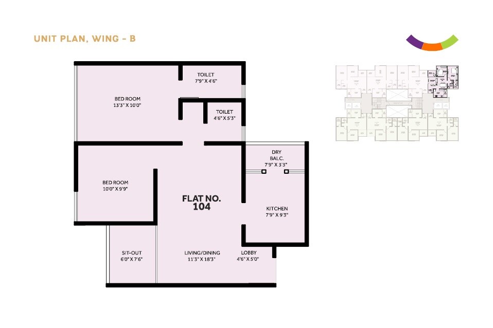 Floor plan of 2 BHK 731 Sq. Ft. Apartment in Elated Khush Vista, Pune