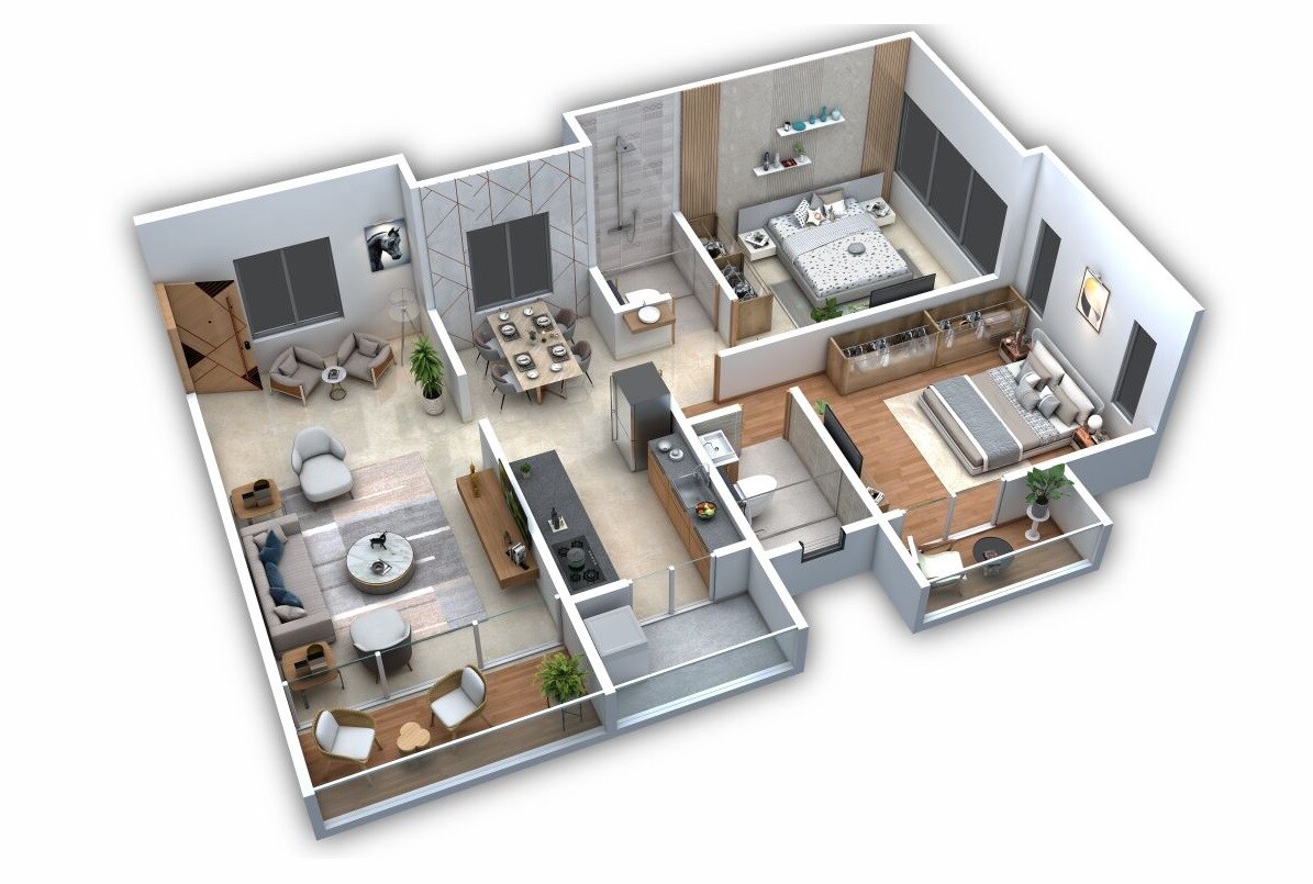 Floor plan of 2 BHK 734 Sq. Ft. Apartment in Elegance Vega, Pune