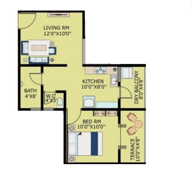 Floor plan of 1 BHK 384 Sq. Ft. Apartment in Elite Dreams, Pune