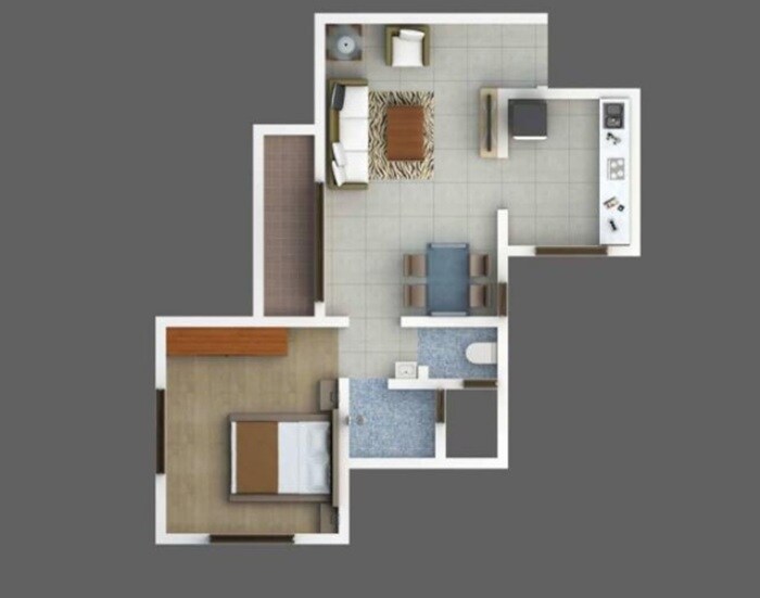 Floor plan of 1 BHK 443 Sq. Ft. Apartment in Elite Green Acres Phase II, Pune