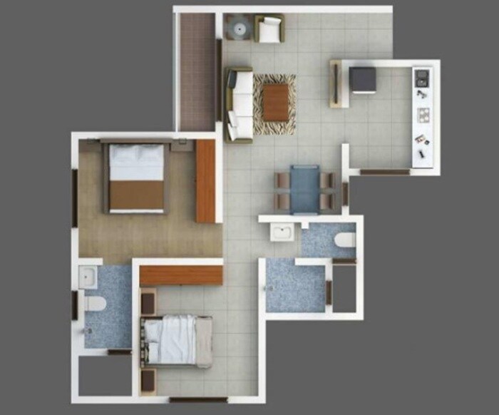 Floor plan of 2 BHK 597 Sq. Ft. Apartment in Elite Green Acres Phase II, Pune