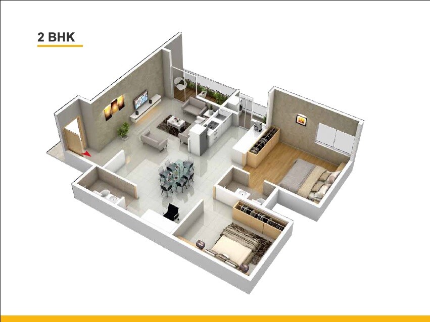 Floor plan of 2 BHK 883 Sq. Ft. Apartment in Elite Narendra CHS, Pune