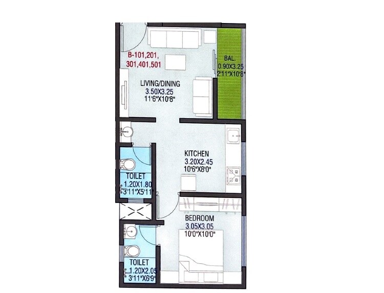 1 BHK 417 Sq. Ft. Apartment