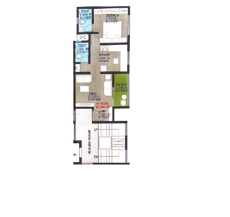 Floor plan of 1 BHK 442 Sq. Ft. Apartment in Emperos Sky 2 Cosmos, Pune