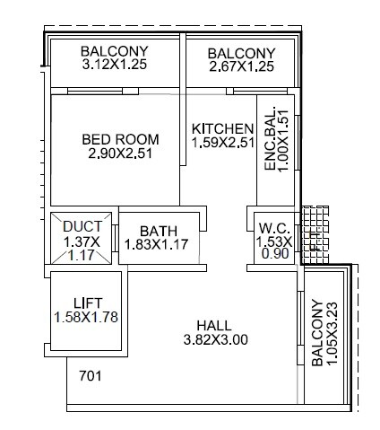 Floor plan of 1 BHK 436 Sq. Ft. Apartment in Empire Sneh Pratik, Pune