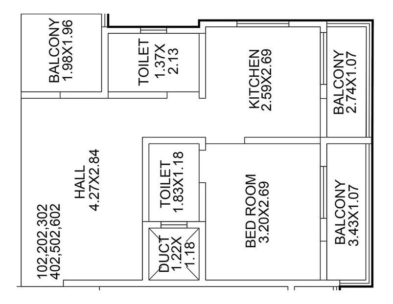 Floor plan of 1 BHK 482 Sq. Ft. Apartment in Empire Sneh Pratik, Pune