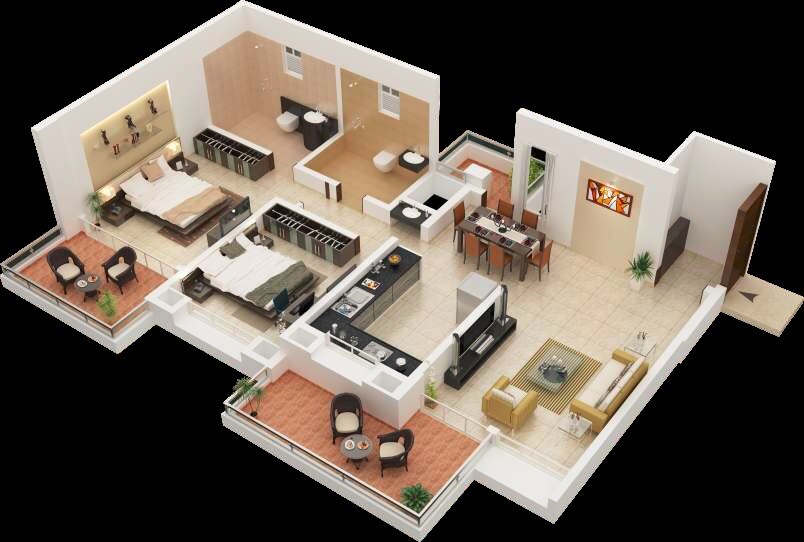 Floor plan of 2 BHK 882 Sq. Ft. Apartment in Empire Square, Pune