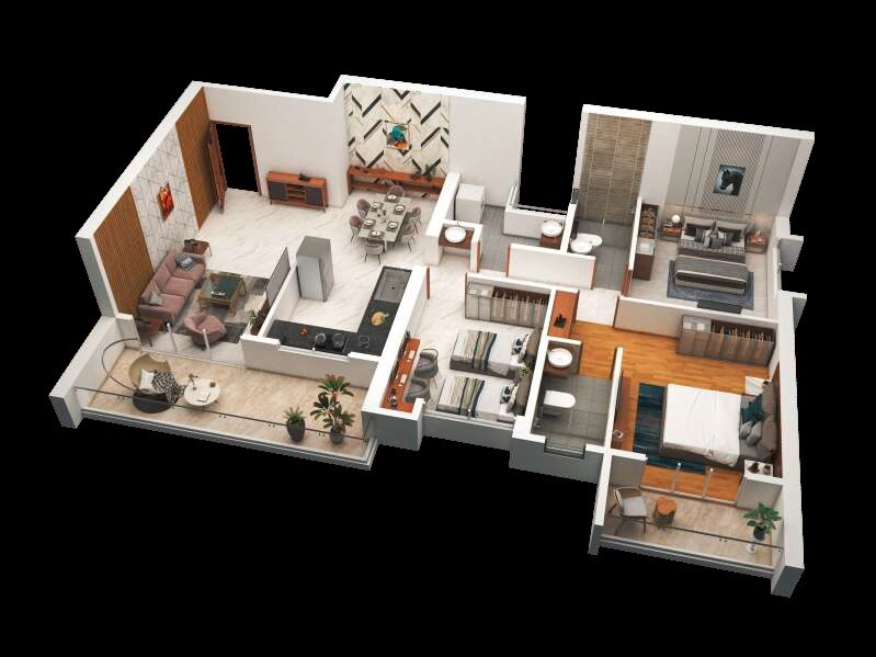 Floor plan of 3 BHK 1093 Sq. Ft. Apartment in Empire Square, Pune