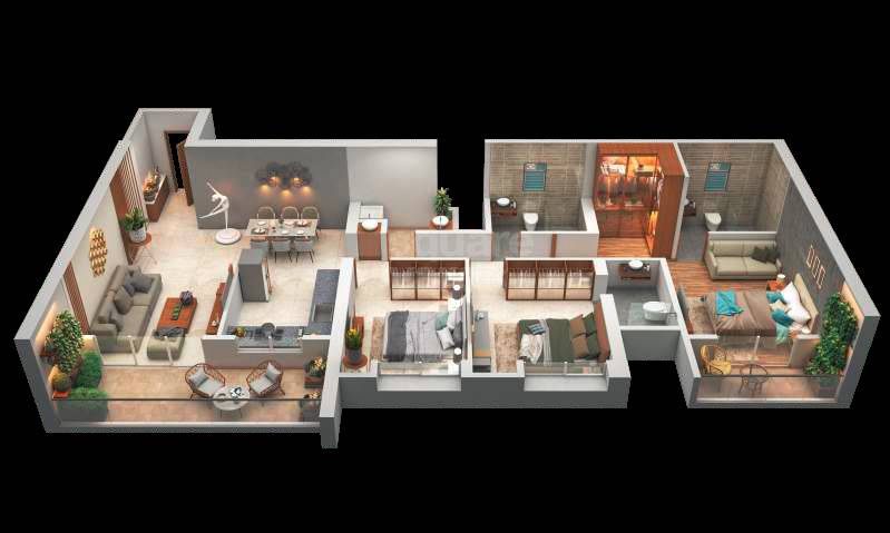 Floor plan of 3 BHK 1187 Sq. Ft. Apartment in Empire Square, Pune