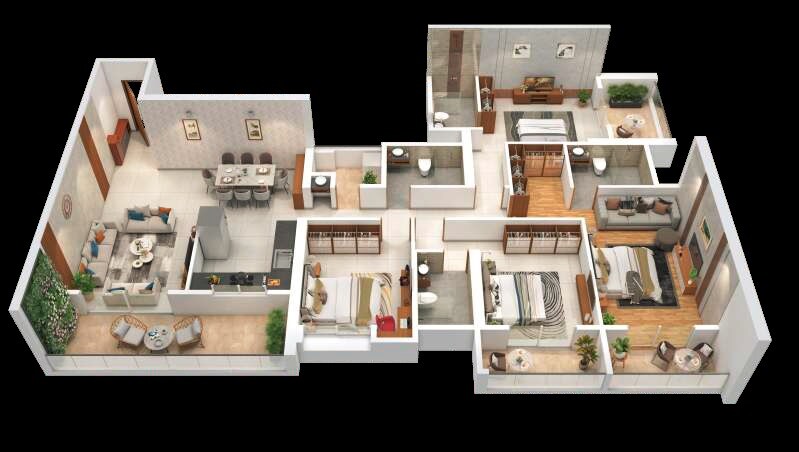 Floor plan of 4 BHK 1656 Sq. Ft. Apartment in Empire Square, Pune