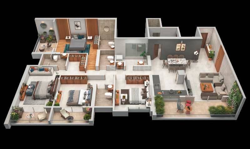 Floor plan of 4 BHK 1763 Sq. Ft. Apartment in Empire Square, Pune