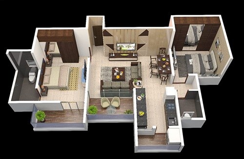 2 BHK 597 Sq. Ft. Apartment