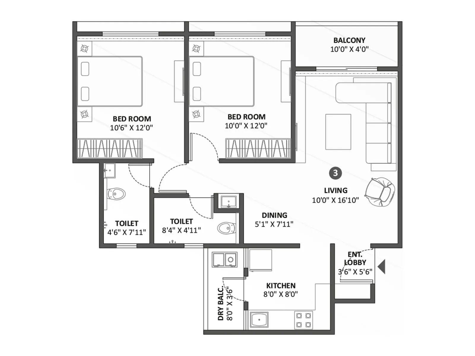 2 BHK 597 Sq. Ft. Apartment in Engineers IOS Prime