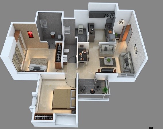 Floor plan of 2 BHK 600 Sq. Ft. Apartment in Engineers Viento, Pune