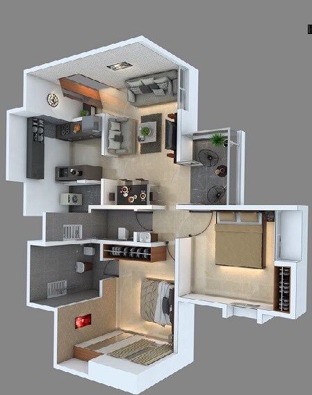 Floor plan of 2 BHK 680 Sq. Ft. Apartment in Engineers Viento, Pune