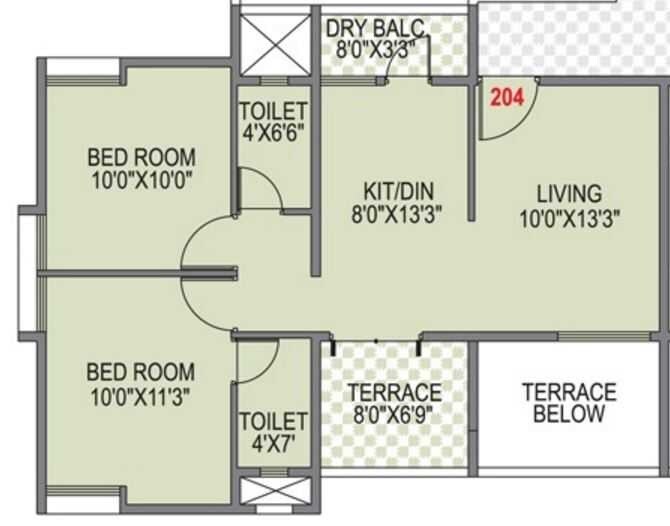 Floor plan of 2 BHK 468 Sq. Ft. Apartment in Envision Giri Sparsh, Pune