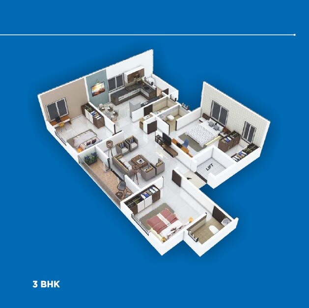 Floor plan of 3 BHK 1115 Sq. Ft. Apartment in Epitomee Radiance Residency, Pune