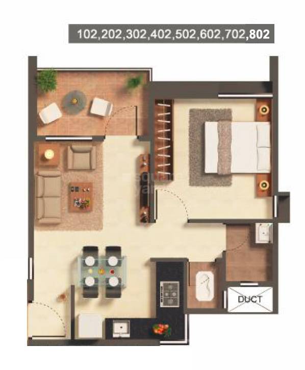 Floor plan of 1 BHK 373 Sq. Ft. Apartment in Espree Eminence, Pune