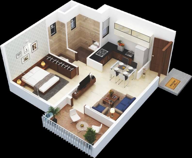 Floor plan of 1 BHK 349 Sq. Ft. Apartment in Espree Eminence, Pune
