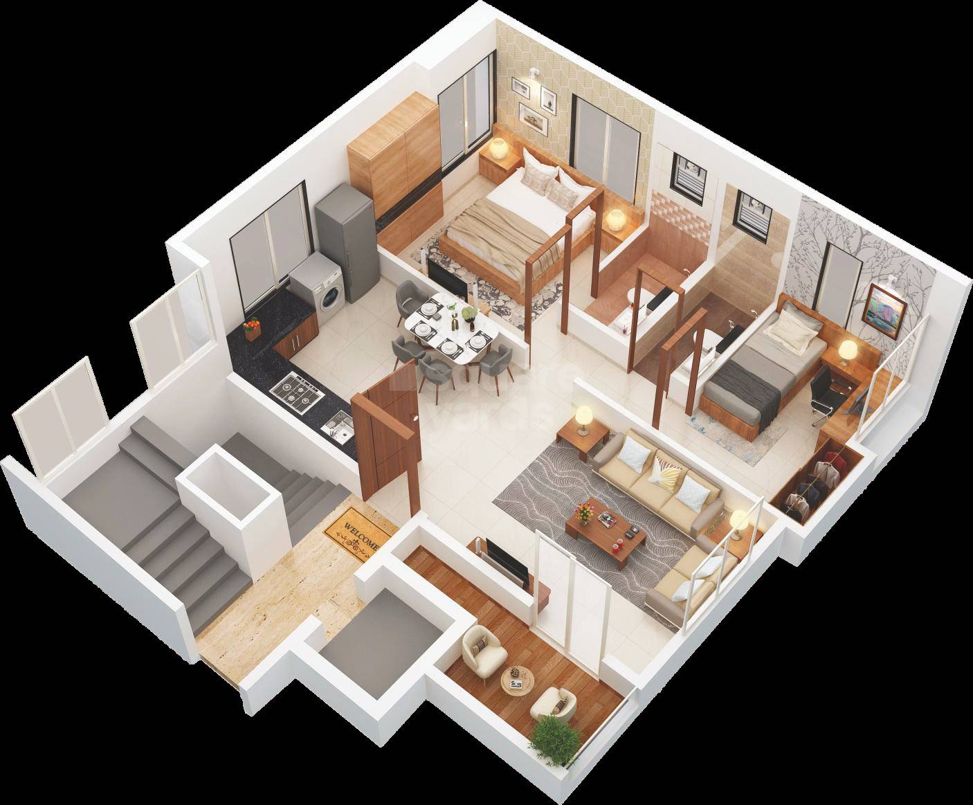 Floor plan of 2 BHK 549 Sq. Ft. Apartment in Espree Eminence, Pune