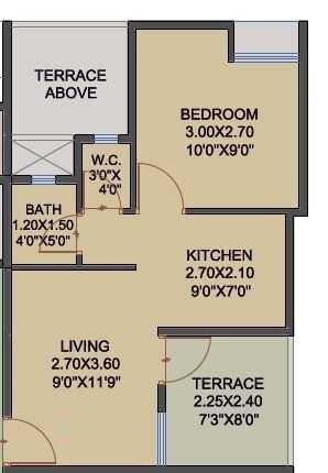 Floor plan of 1 BHK 361 Sq. Ft. Apartment in Espree Reverie Phase 2, Pune