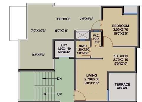 Floor plan of 1 BHK 441 Sq. Ft. Apartment in Espree Reverie Phase 2, Pune