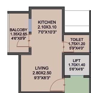 Floor plan of 215 Sq. Ft. Studio in Espree Reverie Phase 2, Pune