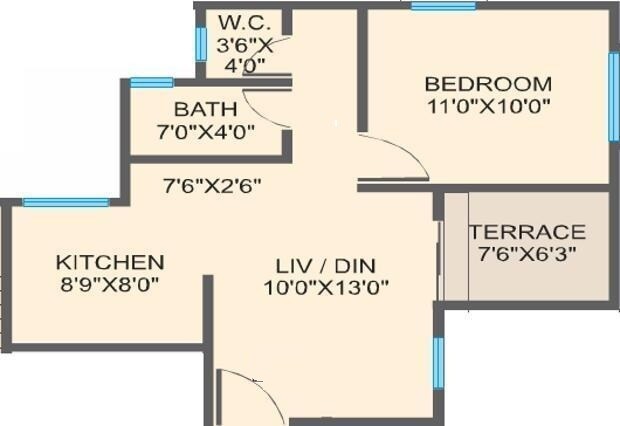 Floor plan of 1 BHK 466 Sq. Ft. Apartment in Essen Aishwaryam Courtyard Phase I, Pune