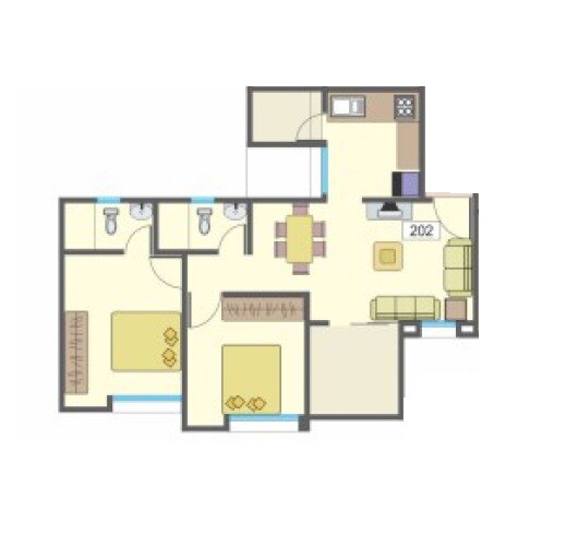 Floor plan of 2 BHK 702 Sq. Ft. Apartment in Essen Aishwaryam Courtyard Phase I, Pune