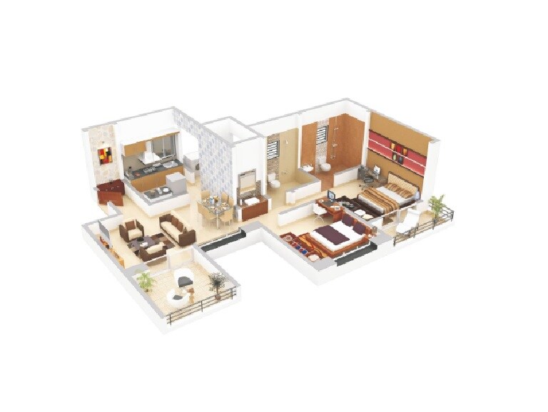 Floor plan of 2 BHK 513 Sq. Ft. Apartment in Essen Aishwaryam Courtyard Phase II, Pune
