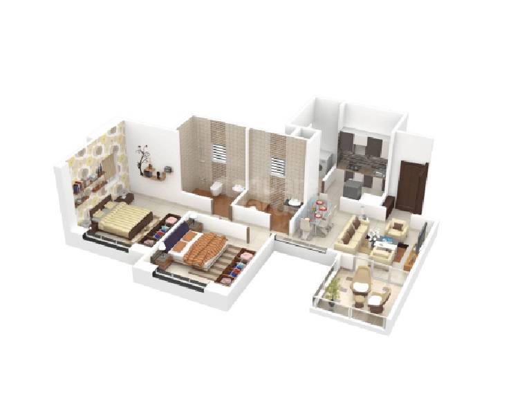 Floor plan of 2 BHK 587 Sq. Ft. Apartment in Essen Aishwaryam Courtyard Phase II, Pune