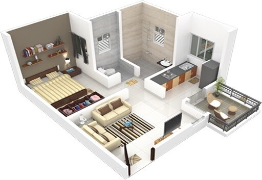 Floor plan of 1 BHK 239 Sq. Ft. Apartment in Essen Aishwaryam Hamara Phase II, Pune