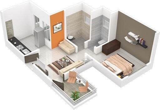 Floor plan of 1 BHK 287 Sq. Ft. Apartment in Essen Aishwaryam Hamara Phase II, Pune