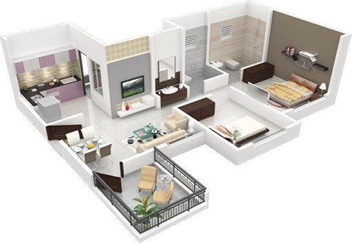 Floor plan of 2 BHK 376 Sq. Ft. Apartment in Essen Aishwaryam Hamara Phase II, Pune