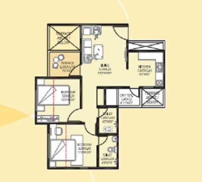 Floor plan of 2 BHK 395 Sq. Ft. Apartment in Essen Aishwaryam Hamara Phase II, Pune